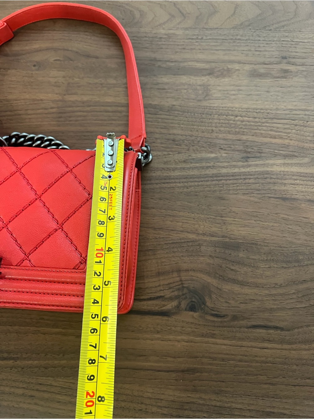 Chanel Medium Boy Bag Red Lambskin Very Good Condition with Dust Bag - Picture 6 of 16